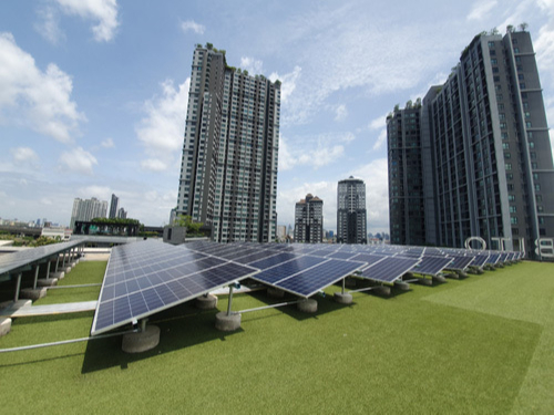 태국 방콕 T77 지구 하비토몰 옥상에 설치된 태양광 패널
