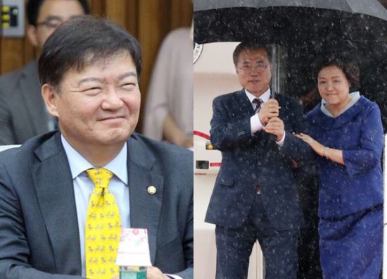 민경욱 대변인(왼쪽)과 문재인 대통령 부부. 페이스북 캡처 및 뉴시스