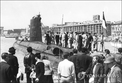 1968년 실종된 프랑스 해군 잠수함 라 미네르브가 60년대 후반 마르세유에 정박했을 당시 모습. [AFP=연합뉴스 자료사진]