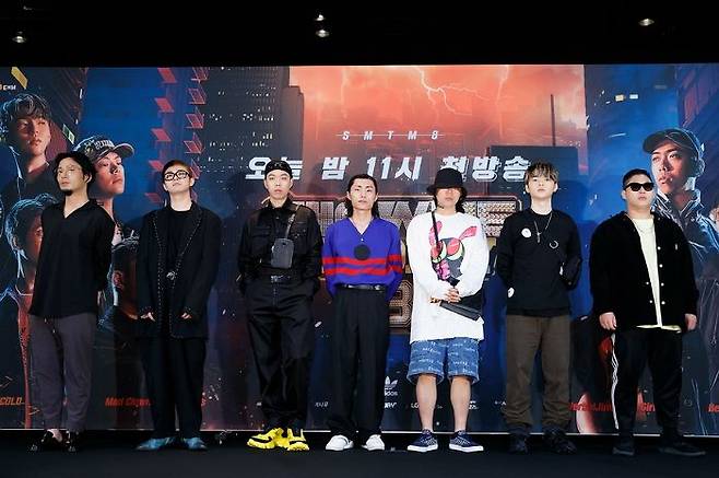'쇼미더머니8' 프로듀서 군단. 왼쪽부터 버벌진트, 기리보이, 비와이, 밀릭, 키드밀리, 보이콜드, 스윙스