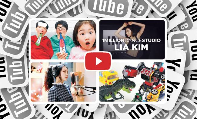 왼쪽 위부터 시계방향으로 ‘보람튜브 브이로그’, ‘원밀리언 댄스 스튜디오’, ‘두두팝 토이’, ‘제이플라 뮤직’.