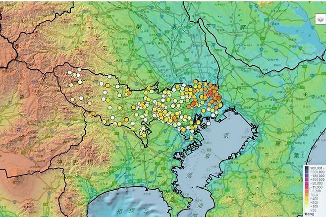 일본 시민단체 '모두의 데이터 사이트'는 도쿄 도심 내 오염된 토양 지역을 공개하고 있다. (사진=모두의 데이터 사이트 홈페이지 캡처)