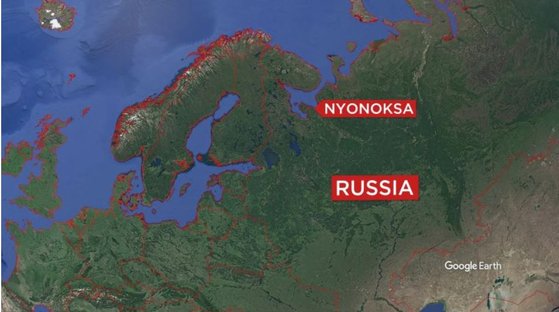 폭발 사고가 발생한 러시아 북서부 뇨녹크스 지역[구글]