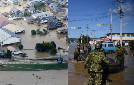 태풍 '하기비스'가 몰고 온 폭우로 침수된 일본 마을. 연합뉴스