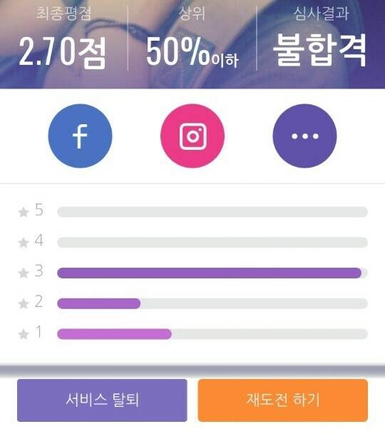 인턴 영철이가 데이트앱 아만다에서 외모 불합격 통보를 받은 화면 캡처
