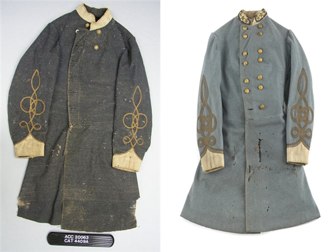 1870년대 미국 남부군의 프록 코트와 소매의 오스트리아 매듭. 좌측이 중위, 우측이 준장의 것이다. /사진=스미소니언박물관홈페이지