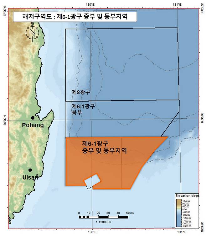한국석유공사의 동해 대륙붕 탐사 지도. 석유공사 제공