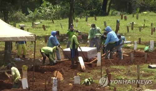 인도네시아의 코로나19 희생자 장례 모습 [AP=연합뉴스]