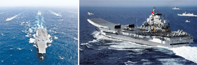중국 해군의 랴오닝 항모전단이 대만해협을 거처 남중국해로 항해하고 있다. [China.mil, 중국군망]