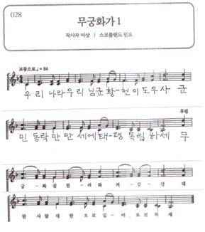 ▲ 자료5. 조선개국 505주년 기원행사에서의 '무궁화노래' 가상채보 사례3.(글쓴이의 추정이며 1899년 '무궁화가1'의 4절과 같음)
