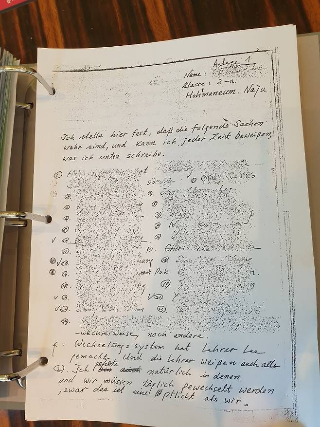 성폭행 피해 남학생 24명의 이름을 적은독일 외무부 자료 문서. 성상환 교수 제공