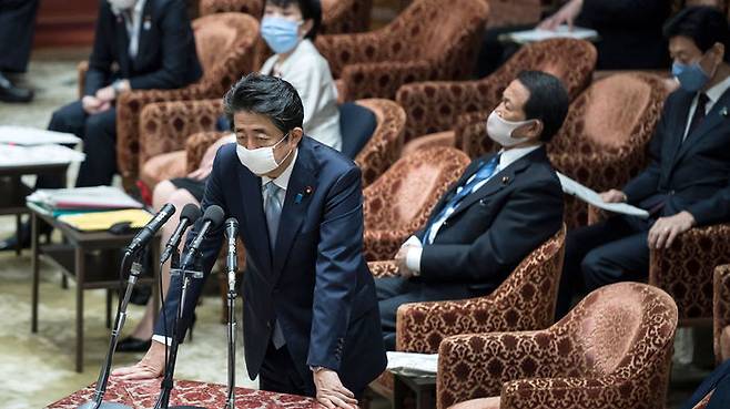 발언 중인 아베 신조 일본 총리 (사진=게티이미지코리아)