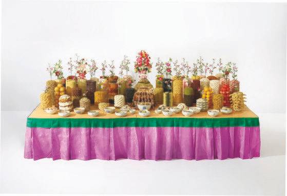 조선의 22대 왕 정조가 남긴 '원행을묘정리의궤'(1795)에 기록된 혜경궁 홍씨의 회갑상 재연.