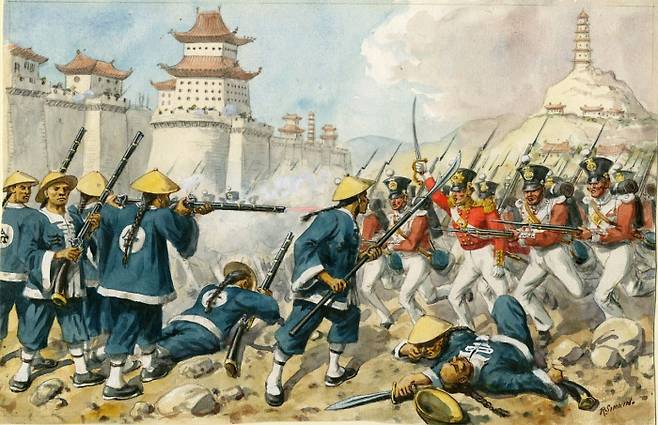 영국과 중국의 아편전쟁(1839~1842년)을 그린 영국 화가 리처드 심킨의 그림. 위키피디아