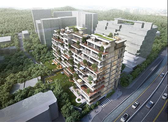 유현준 홍익대 교수가 설계한 테라스하우스 ‘아페르 한강’ 조감도. 전 가구에 나무를 식재할 정도의 넓은 테라스를 갖춘 것이 특징이다.
<유현준건축사사무소 제공>