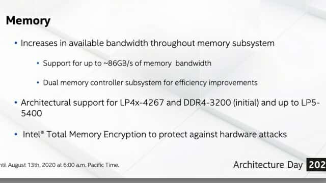 인텔은 타이거레이크 프로세서가 LPDDR5 메모리를 지원할 것이라고 밝혔다. (자료=인텔)