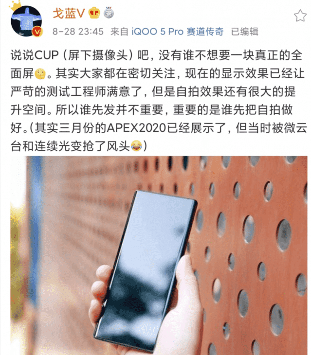 비보의 거란이 중국 소셜미디어 웨이보에서 공개한 APEX 2020 이미지 (사진=웨이보)