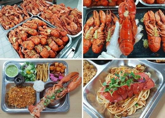 '스타' 영양사 김민지(30)씨가 경기 파주중학교·세경고등학교에서 근무할 당시 제공했던 랍스터 급식. 연합뉴스