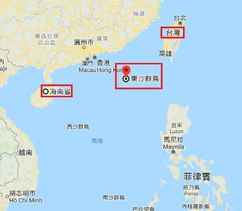 중국의 하이난다오, 대만의 프라타스 군도, 대만(왼쪽부터) [구글 지도 캡처. 재판매 및 DB 금지]