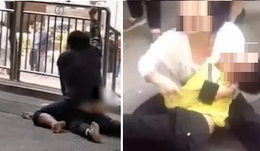 소년이 길거리에서 살해되는 장면(왼쪽)과 소년의 어머니가 오열하는 장면(오른쪽). 이 영상은 웨이보에 게시됐으나 아무도 소년을 돕지 않았다. / 사진 = 바이두