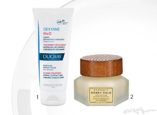 1 듀크레이 덱시안 MeD 크림 100ml 3만8천원. 2 파머시 허니 헤일로 50ml 5만5천원.
