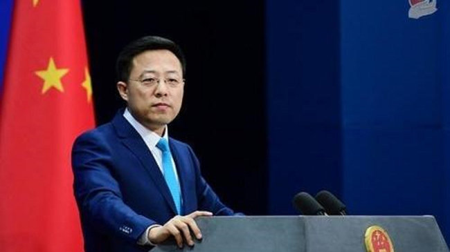 자오리젠 중국 외교부 대변인이 호주의 남중국해 문제 개입을 비판하고 있다. [중국 외교부]