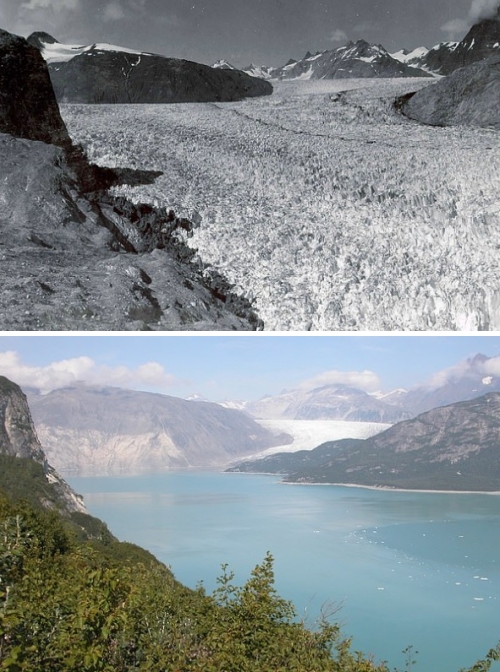 사진 위는 1941년 알래스카 빙하의 모습, 아래는 2004년 당시의 모습