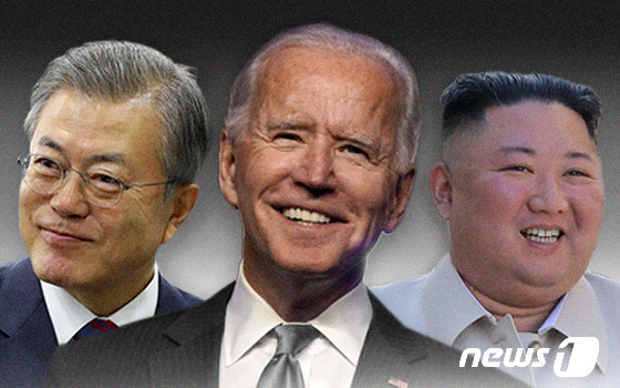 왼쪽부터 문재인 대통령, 조 바이든 미국 대통령 당선인, 김정은 북한 국무위원장의 모습. © News1 이은현 디자이너