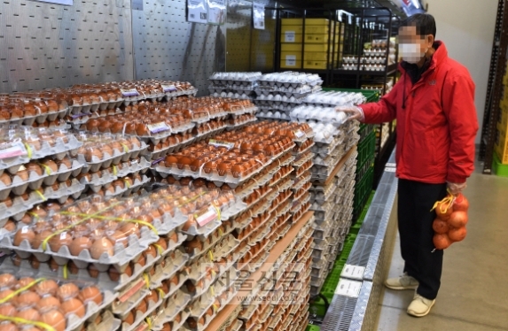 AI 확산에 계란값 한 달 새 17% 올라  - 고병원성 조류 인플루엔자(AI)가 확산되면서 계란 가격이 들썩이는 가운데 27일 경기 하남시 한 마트에서 소비자가 계란을 고르고 있다. 이날 축산물품질평가원에 따르면 계란 도매가(특란 10개 기준)는 한 달 전보다 17.3% 오른 1375원을 기록했다.오장환 기자 5zzang@seoul.co.kr