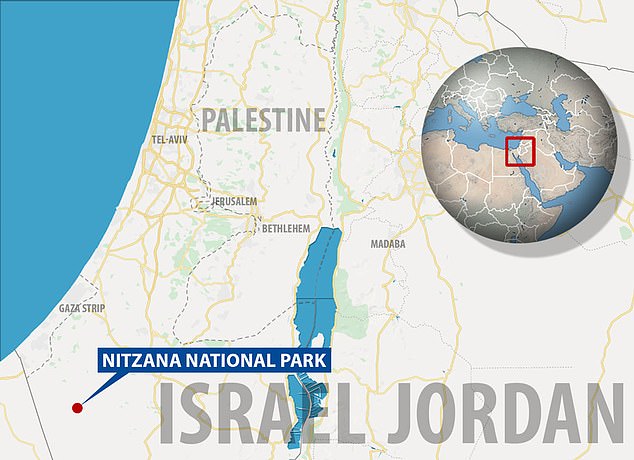 이스라엘 니차나 국립공원의 위치를 나타낸 지도. 팔레스타인 가자 지구와 그리 멀지 않다.(사진=메일온라인)