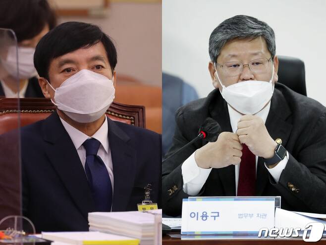 이성윤 서울중앙징검장(왼쪽)과 이용구 법무부 차관./ © 뉴스1