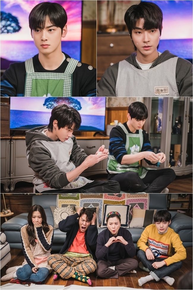 Cha Eun-woo and Hwang In-yeop face off with a dumpling debtThe TVN tree drama Goddess Gangrim (playplayed by Lee Si-eun/directed by Kim Sang-hyup) is a romantic comedy that restores self-esteem by meeting Ju-kyung (Moon Ga-young), who became a goddess through Make-up, and Suho (Cha Eun-woo), who kept her scars on her mother, and sharing each others secrets.On January 14, the Goddess Kangrim released SteelSeries of Suho and Seo-joon (Hwang In-yeop).Suho and Seo-joon in the public SteelSeries steal their eyes with their fighting power burning.However, unlike the sleek expression, the cute figure of the two people wearing aprons makes a smile.Suho and Seo-joon sit side by side and attract attention with a dumpling.Two shots of two people who are dumping with a deep-seated tilt as if they are a dumpling craftsman cause a laugh.Moreover, the traces of flour on Suho and Seo-joons face make you feel a hot passion for dumpling.In addition, the different reactions of Ju-kyungs family looking at Suho and Seo-joon focus attention.Ju-kyung, who is surprised to shut his mouth and Japil (Park Ho-san), who tears his head like a scream, stimulates curiosity.On the other hand, Ju-kyungs mother Hyun Sook (Jang Hye-jin) makes hearts with her hands and supports Suho and Seo-joon, while her brother Ju-kyung (Kim Min-ki) spreads laughter by watching the two with the eyes of a hawk like a judge.