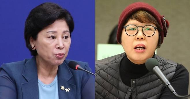 남인순(왼쪽) 더불어민주당 의원과 김영순 한국여성단체연합 상임대표. 연합뉴스