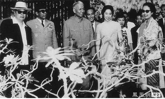 <1963년 인도네시아 방문 시 류샤오치와 왕광메이의 모습. 그해 4월 12일에서 5월 16일까지 동남아의 4개국을 순방했다. 이때의 복장 때문에 왕광메이는 군중 앞에 끌려나가 성적 모욕을 당해야만 했다./ 공공부문>
