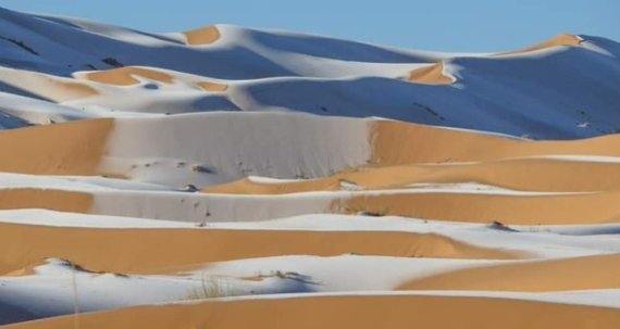 눈 내린 사하라 사막의 모습. /사진=Karim bouchetata 트위터 캡쳐