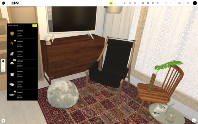 어반베이스가 니토리에 수출한 3D 인테리어 서비스 화면./사진제공=어반베이스