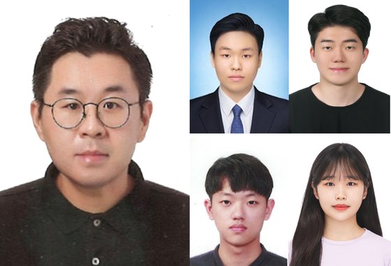 사진-홍지우교수와 좌측상단부터 시계방향으로 강전웅,김태영,어지수,고태욱학생