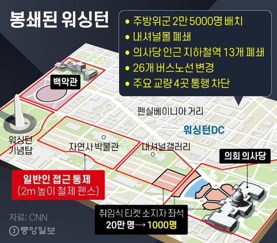 봉쇄된 워싱턴. 그래픽=김영희 02@joongang.co.kr