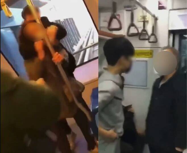 의정부 경전철과 지하철에서 중학생이 노인을 폭행하는 영상./유튜브
