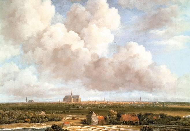 ‘네덜란드의 산은 구름’이라는 말을 실감하게 하는 야코프 판 라위스달의 풍경화‘하를렘 근처 시골의 표백장’(1670). 지평선을 낮게 배치하고 구름으로 화면을 채워 극적인 효과를 연출했다. /김영사
