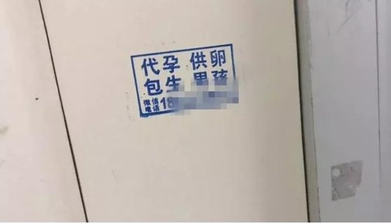 중국 내 산부인과 병원 화장실에 붙어 있는 대리모 광고 [웨이보 캡쳐]
