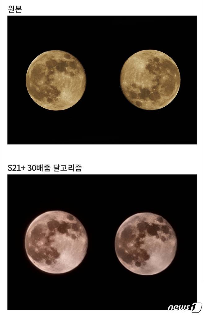 삼성전자 갤럭시S21에 적용된 달 촬영모드가 합성의 결과가 아니냐는 의혹이 국내 IT커뮤니티에서 제기됐다.(미니기기코리아 갈무리)© 뉴스1