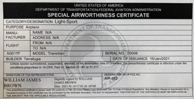 길리테크놀로지그룹(이하 길리)이 만든 플라잉카 트랜지션 TF-1이 미 FAA의 운항 허가서를 획득 (사진=치처즈자)