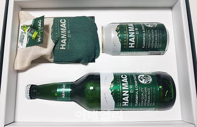 오비(OB)맥주가 2월부터 새롭게 판매를 시작하는 맥주 ‘한맥’(HANMAC) 시음 세트.(사진=김범준 기자)