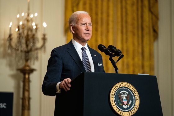 조 바이든 미국 대통령은 19일 백악관에서 화상으로 뮌헨안보회의에 참석해 연설했다. [EPA=연합뉴스]