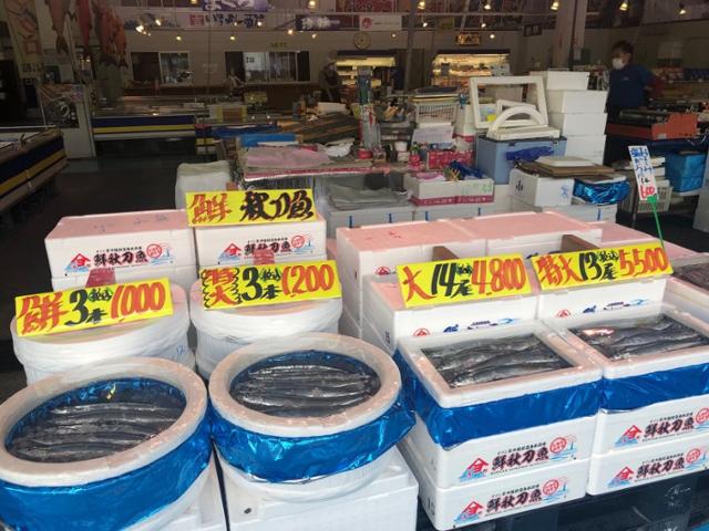 지난해 10월 30일 오전에 방문한 후쿠시마현 이와키시 오나하마항에 위치한 수산물상가에 생선들이 진열돼 있다. 이와키=김회경 특파원