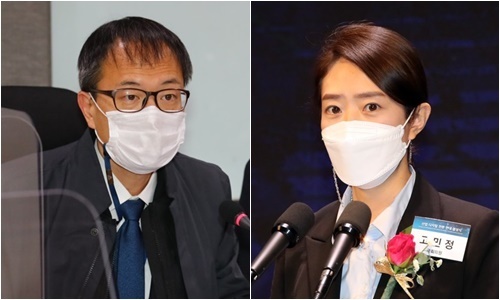 더불어민주당 박주민 의원(왼쪽)과 고민정 의원. 연합뉴스