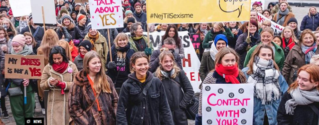 통계상 강간은 어두운 밤길의 낯선 짐승이 아니라 집 거실에 마주앉은 지인에 의해 더 자주 저질러진다. 하지만 성폭력 피해자(생존자)는 옷차림과 때와 장소 등 온갖 부당한 근거들로 책임을 추궁당한다. 2차가해는 성폭력 가해자를 두둔하고 피해자를 위축시킴으로써 결과적으로 범죄를 부추기는 반사회범죄다. 그 부당한 세상을 바꾸겠다고 나선 2019년 4월 핀란드 여성들의 시위 장면. amnesty.org
