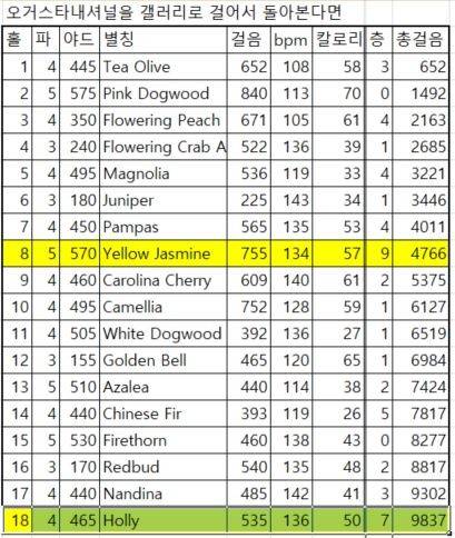 갤러리로 오거스타내셔널을 걸으면 총 9837걸음이 나온다. 층수는 모두 50층이다.