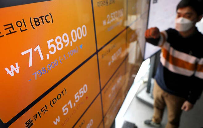 8일 오후 서울 강남구 빗썸 강남고객센터 시황판에 비트코인을 비롯한 가상화폐들의 가격이 표시되고 있다. /사진=뉴시스